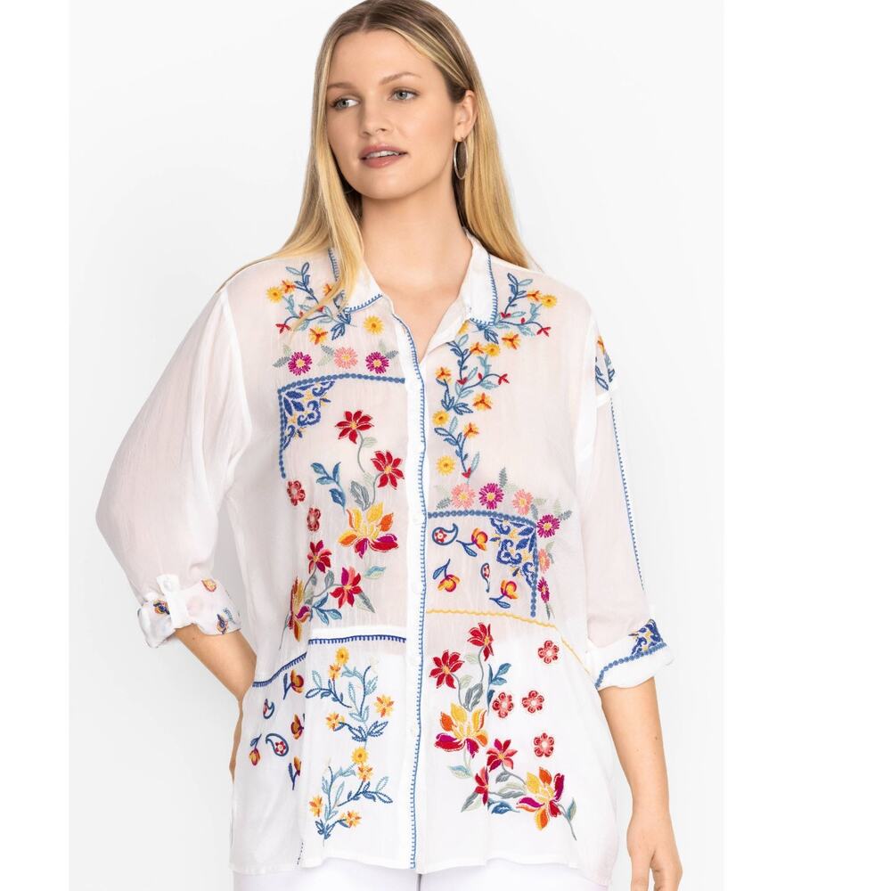 NEW JOHNNY WAS Zodea Almeria Embroidered Blouse, Size PXXL